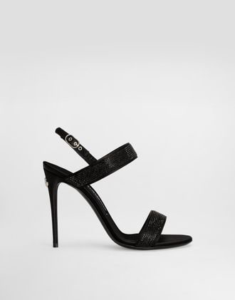 Dolce & Gabbana Satin Sandals With Fusible Rhinestones - Woman Sandals And Wedges Black 36.5