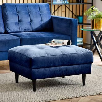 Furniturebox Jade Velvet Chesterfield Footstool in Navy