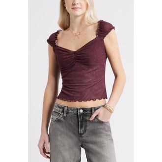 BP. Print Mesh Top in Burgundy Sprinkled Hearts at Nordstrom, Size Xx-Small