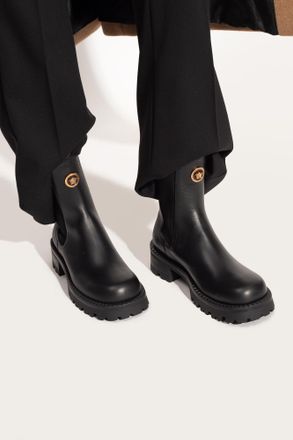 Versace Leather Chelsea Boots, Womens, Black