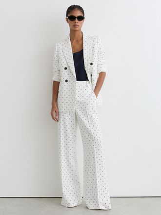 Reiss White & navy Petite Polka-dot Wide-leg Suit Trousers, 10