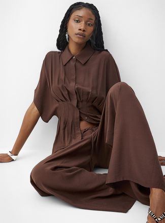 Icone Womens Pleated cinched cap-sleeve blouse