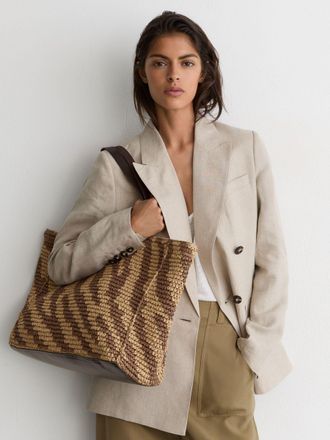 Reiss Natural & tan Raffia-effect Tote Bag