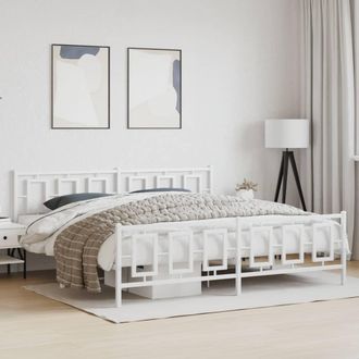 vidaXL Vidaxl - Estructura Cama Sin Colch&oacute;n Con Estribo Metal Blanco 193x203 Cm