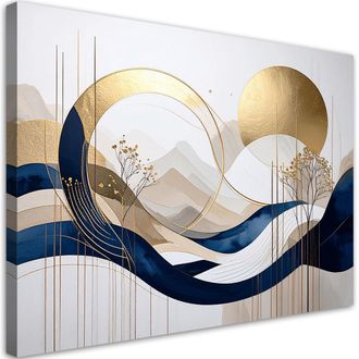 Feeby Cuadro En Lienzo, Monta&ntilde;as Abstractas Sol Plantas, 100x70