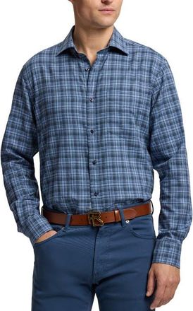 Ralph Lauren Purple Label Aston Plaid Brushed Cotton Button-Up Shirt in Vintage Indigo Plaid at Nordstrom, Size Large