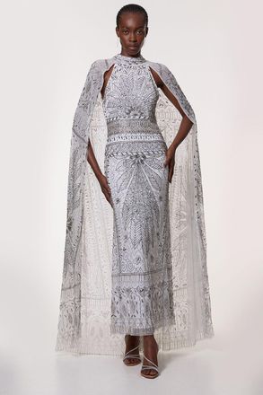 Karen Millen Womens Petite Embellished Detail Drapey Woven Maxi Dress - White - Size 10 UK