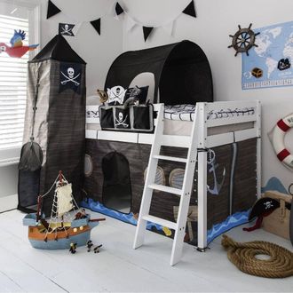 N&ouml;a & Nani Moro Cabin Bed Midsleeper with Pirate Hideaway Package in White | Size: Single