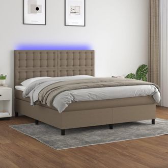 vidaXL Vidaxl - Cama Box Spring Colch&oacute;n Y Luces Led Tela Gris Taupe 160x200 Cm