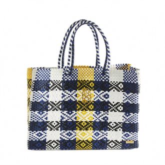 Lola's Bag Womens Travel Handmade Tote Bag With Clutch In Blue/yellow