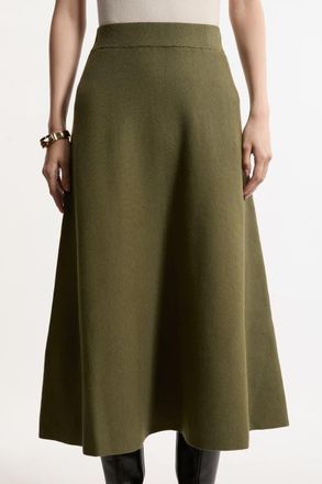 Karen Millen Milano Knit Full Midi Skirt in Olive at Nordstrom, Size Medium