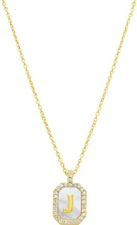 Adornia Crystal Mother of Pearl Initial Pendant Necklace in Gold-J at Nordstrom Rack