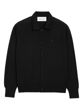 Ami Black Polo Collar Embroidered Knit Sweater