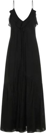 Isabel Marant Maxi-jurk met ruches- V-hals en spaghettibandjes - Dames - Maxi kleedjes - Zwart - 2XS - Kleedjes