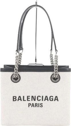 Balenciaga Pre-owned Tote Bags, female, Beige, Size: ONE SIZE Pre-owned Duty Free Tote Canvas Leather Tote Bag