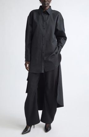 Balenciaga Organdi Cotton & Silk Poplin Button-Up Shirt in 1000 Black at Nordstrom, Size 44