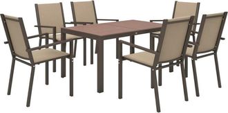 OUTSUNNY 7 PCs Garden Dining Set, Wood-plastic Composite Table & 6 Chairs Khaki