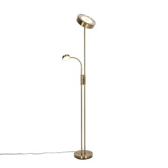 QAZQA Retro/vintage L&aacute;mpara De Pie De Bronce Con Led Y Regulador Con Luz De Lectura - Kelso Acero /pl&aacute;stico Alargada Incluye Led Max. 2 X 29 Watt - Qazqa