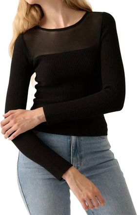 Promesa Shaper Fit Mesh Yoke Solid Rib-Knit Top In Black