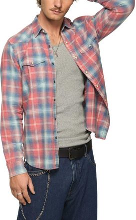 Lucky Brand Plaid Flannel Acid Wash Western Shirt in Rust Multi at Nordstrom, Size Xx-Large