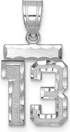Diamond2Deal 14k White Gold Small Brushed Diamond-cut Number 13 Charm Pendant