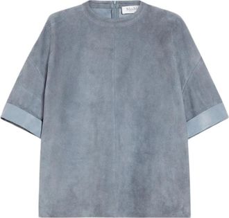 Max Mara Tops, Dames, Blauw, M, Leer, Luxe lam lederen blouse