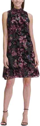 Tommy Hilfiger Womens Mock Neck Floral Chiffon Dress Purple Size 10