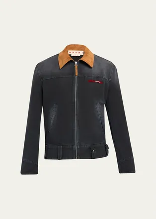 Marni Mens Canvas Shirt Jacket with Faux Suede Collar