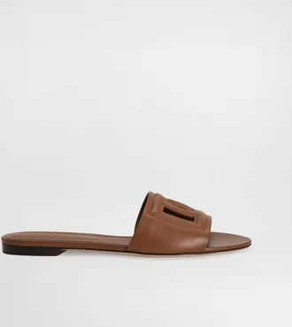 Dolce & Gabbana Calfskin Sliders - Woman Slides And Mules Brown Leather 37.5