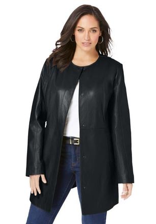 Jessica London Three-Quarter Leather Jacket in Black at Nordstrom, Size 18