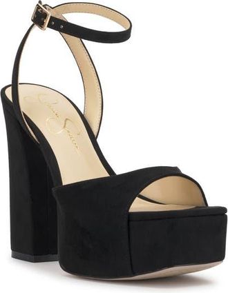Jessica Simpson Lirio Ankle Strap Platform Sandal in Black Microsuede at Nordstrom, Size 7.5