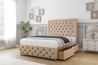 Sloomy Vienna Plush Divan Set No Drawers-54 Headboard-Footboard in Stone | Size: Single