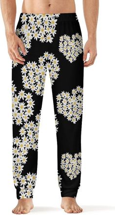 Generic Edelweiss Flowers Heart Mens Pyjama Bottoms Soft Lounge Pants with Pockets Lightweight Sleepwear for Home Beach 4XL