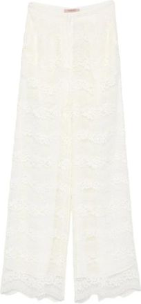 Twinset Pantaloni di pizzo - Dames - Wijde Broeken - Wit - XS - Broeken