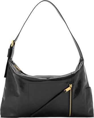 AllSaints Alba Shine Leather Shoulder Bag in Black at Nordstrom