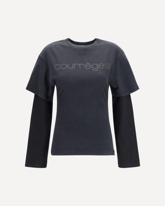 Courr&egrave;ges Logo print double sleeves T-shirt Female S
