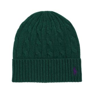 Ralph Lauren Pony-geborduurde Kabel Gebreide Mutsmuts - Dames - Hoeden - Groen - ONE Size - Wol - Accessoires