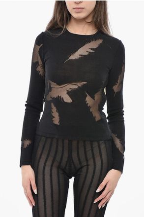 Alexander McQueen See-Through Cotton-Blend Top FEATHER size Xs