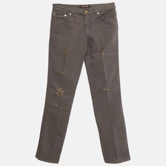 Roberto Cavalli Brown & Gold Denim Distressed Straight Leg Jeans S Waist