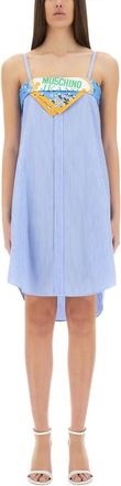 Moschino Light Blue Patchwork Square Neck Dress