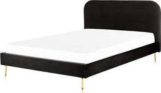 Beliani Cama Con Somier De Terciopelo Negro Dorado 180 X 200 Cm Patas De Metal Flayat