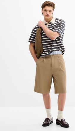 Djab Mens Pleated soft twill Bermuda Shorts Loose fit