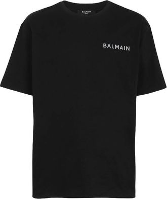 Balmain Reflective Logo Print Cotton T Shirt, Size Medium