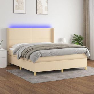 vidaXL Vidaxl - Cama Box Spring Colch&oacute;n Y Luces Led Tela Crema 180x200 Cm