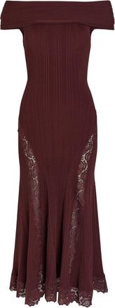 Self Portrait Lace-trimmed Knit Midi Dress - Burgundy - XL (UK16 / XL)