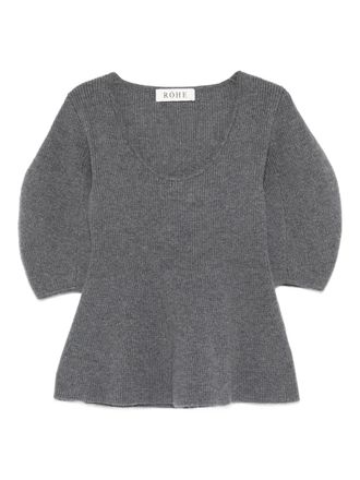 R&oacute;he puffed-sleeve knitted top - Grey