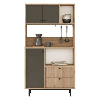 Dmora Aparador Paratico, Alacena 5 Estantes, 2 Cajones, 3 Puertas, 88x36x161h Cm Marr&oacute;n Roble