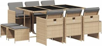 vidaXL Vidaxl - Set Comedor De Jard&iacute;n 11 Pzas Con Cojines Rat&aacute;n Sint&eacute;tico Beige