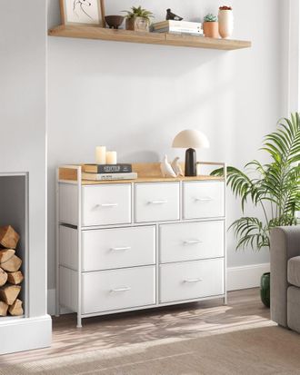 Songmics C&oacute;moda cajonera con 7 cajones de tela de color blanco y beige
