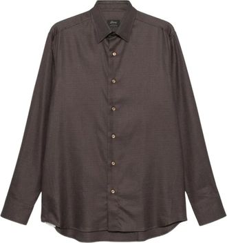 Brioni Overhemden, Heren, Bruin, M, Katoen, Gestreepte Overhemd